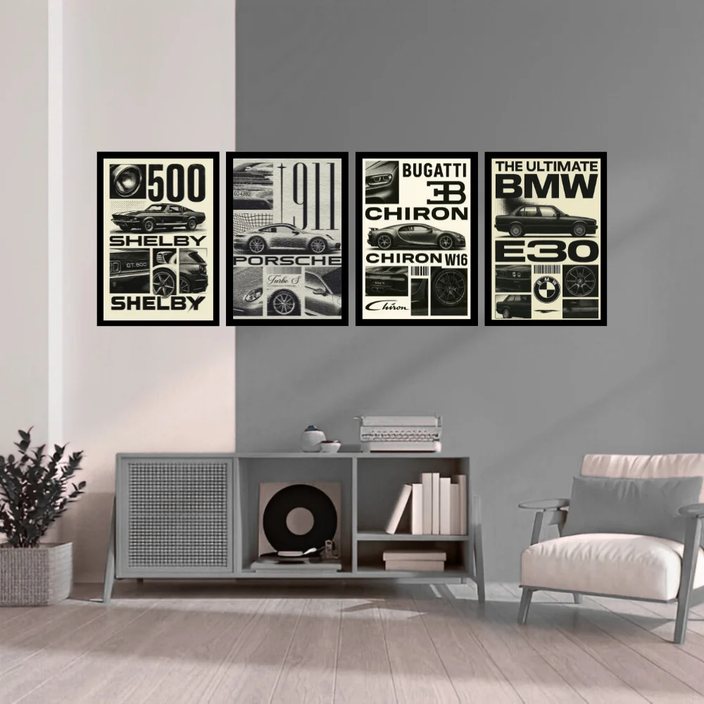 Djane Studio Supercars Wall Frame Set | Premium Wall Art for Living Room, Bedroom, Office & Gaming Room | Modern Home Décor | Pack of 4 | Size 12x8 Inch